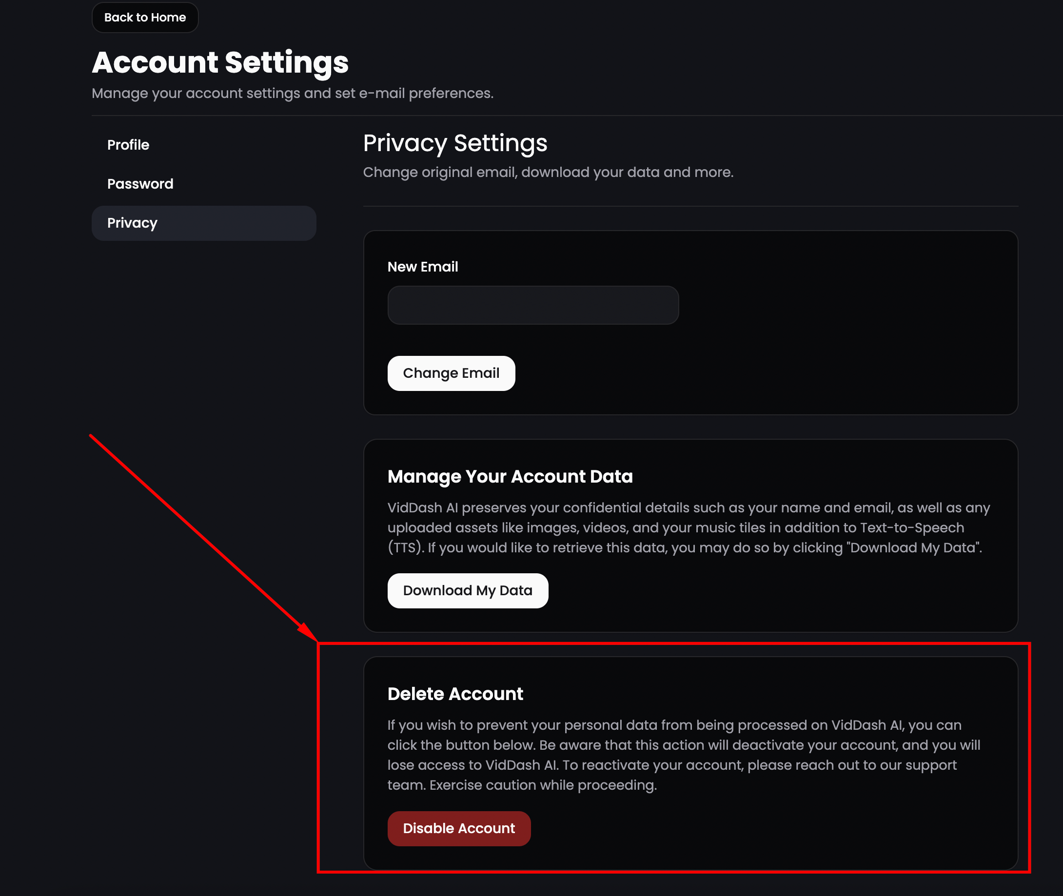 Account deletion instructions